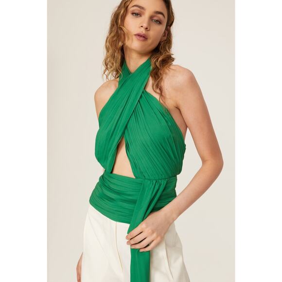 De la Vali US 10 Uk 14 Green Pareo Green Halter Tie Neck Draped Sleeveless Top - Picture 1 of 5